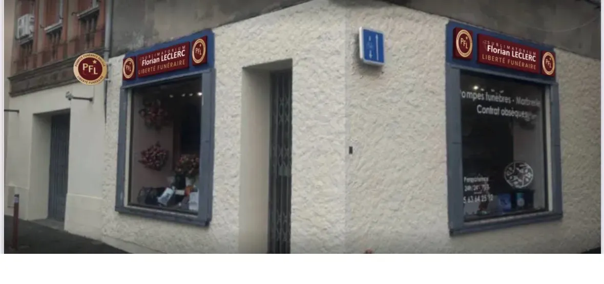 Agence de pompes funèbres Florian Leclerc avec vue sur deux de ses façades.